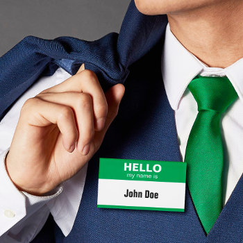 Hello My Name Is - Green Name Tag by templatesstore at Zazzle