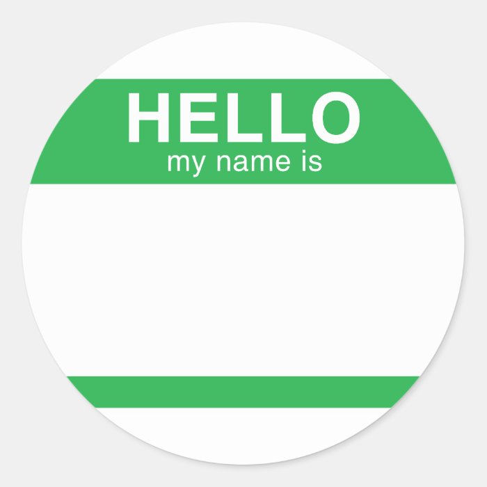 Hello My Name Is   Green Round Stickers