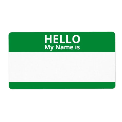 Hello My Name is Green White Name Tag Labels
