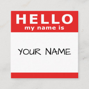 hello my name is in red square business card