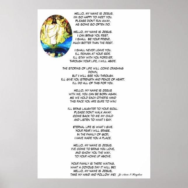 HELLO MY NAME IS JESUS poem Poster (Front)
