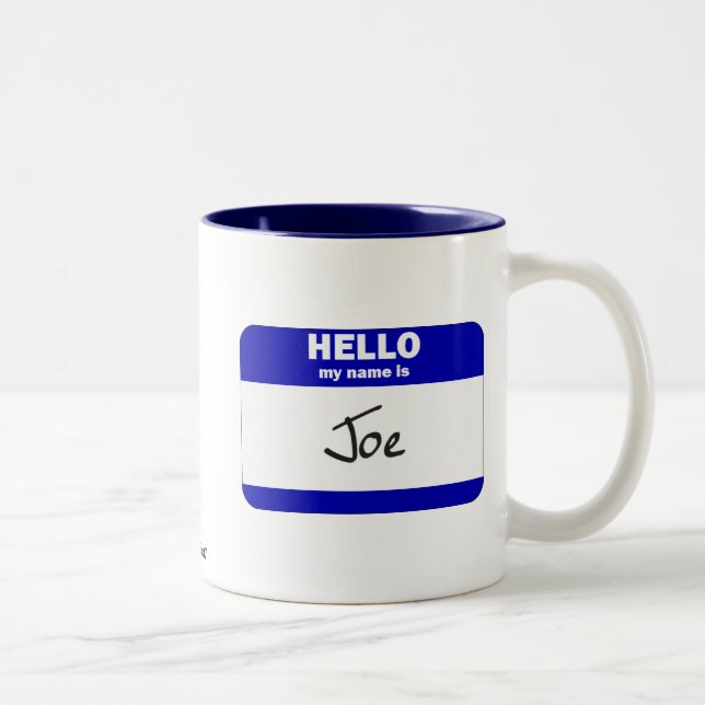 Hello My Name Is Joe (Blue) Two-Tone Coffee Mug (Right)