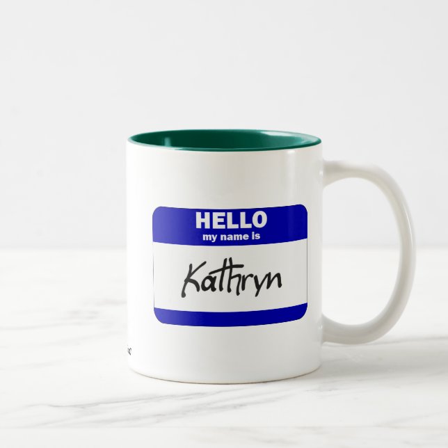 Hello My Name Is Kathryn (Blue) Two-Tone Coffee Mug (Right)