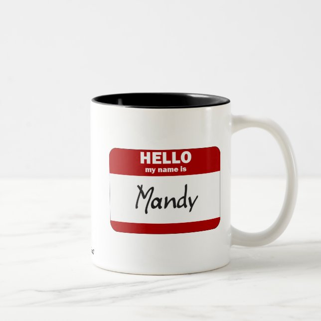 Hello My Name Is Mandy (Red) Two-Tone Coffee Mug (Right)