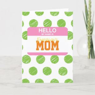 Hello My Name Is MOM Nametag KID's NAME Dots Holiday Card