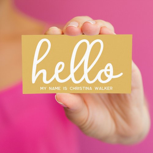 Hello My Name Is Mustard Yellow White Minimal Business Card