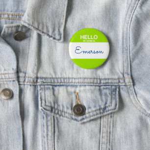 Hello My Name Is NAME Lime Green Nametag Fun Button