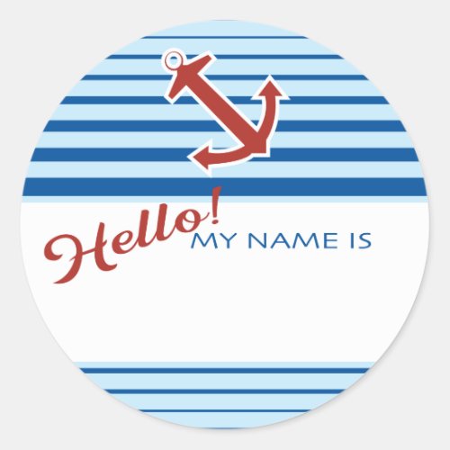 Hello My Name Is name tag with nautical anchor