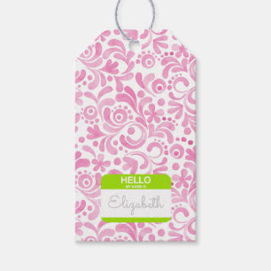 Hello My Name Is Nametag Pink White Green Her Gift Tags