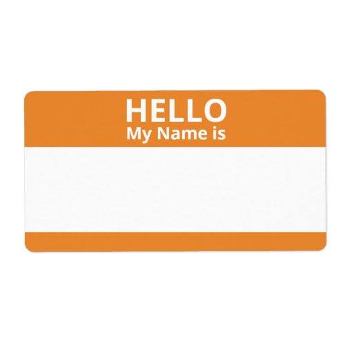 Hello My Name is Orange and White Name Tag Labels