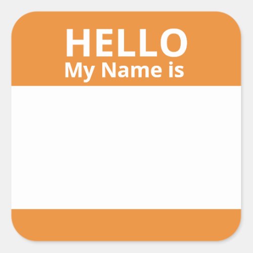 Hello My Name is Orange White Name Tag Stickers