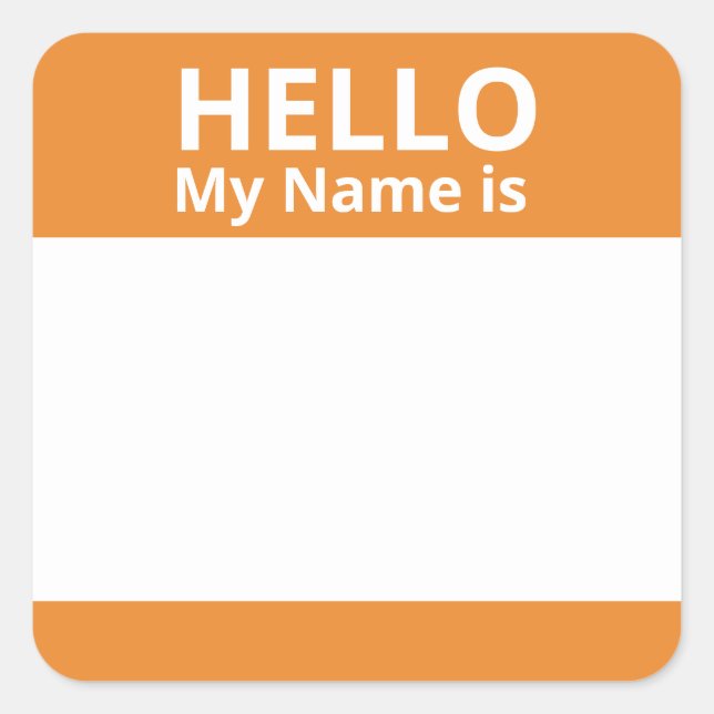 Hello My Name is Orange White Name Tag Stickers (Front)