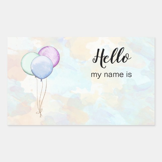 Hello, My Name Is Party Balloons Rectangular Sticker (Front)