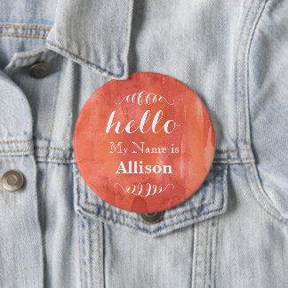 Hello My name is Personalized Coral Watercolor Pinback Button