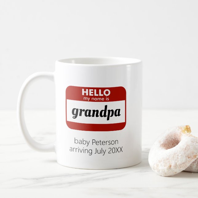 "Hello My Name Is" Personalized Pregnancy Reveal Coffee Mug (With Donut)