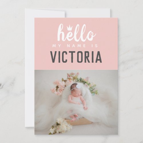 Hello My Name Is Photo Collage Pink Crown Birth Announcement