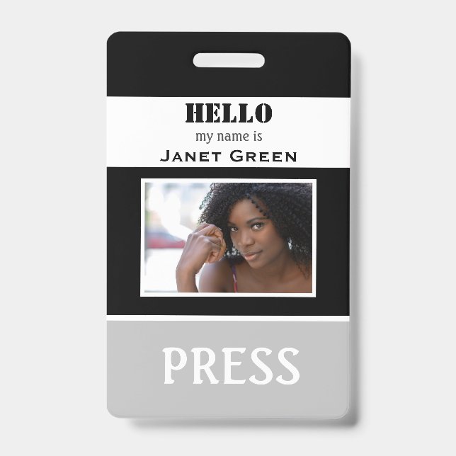 Hello my name is Photo ID Reporter Press Pass ID  Badge (Front)