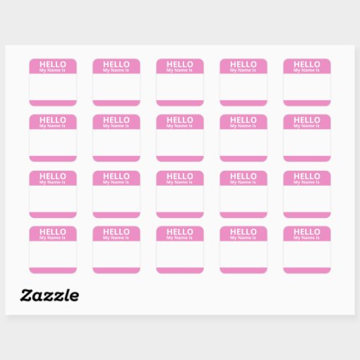 Hello My Name is Pink and White Name Tag Stickers | Zazzle