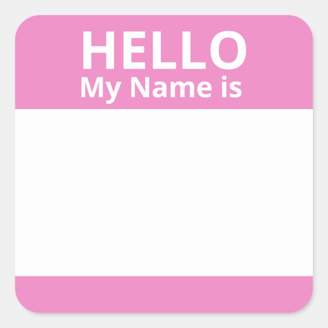 Hello My Name is Pink and White Name Tag Stickers (Front)