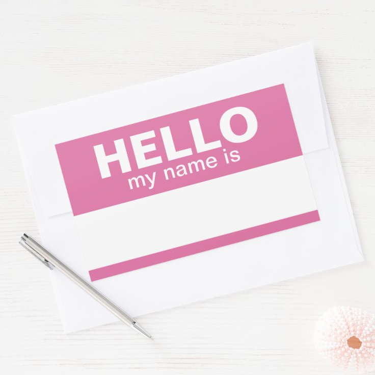 Hello my name is - Pink - Custom Employee Name Rectangular Sticker | Zazzle
