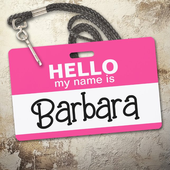 Hello my name is - Pink - Custom Halloween Costume Badge (Hello Name Badge with Custom Name)