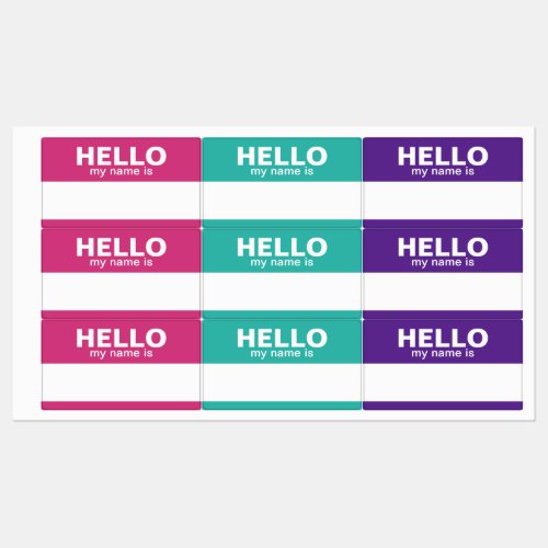 Hello my name is _ pink teal purple _ Employee Labels