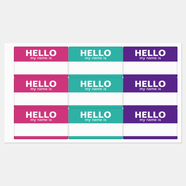Hello my name is - pink teal purple - Employee Labels (Sheet)