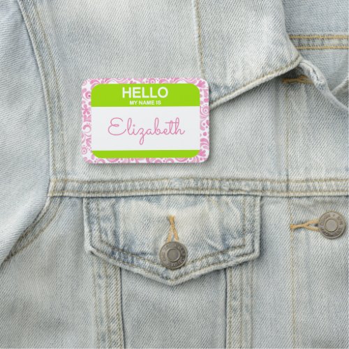Hello My Name Is Pink White Green Business Name Tag