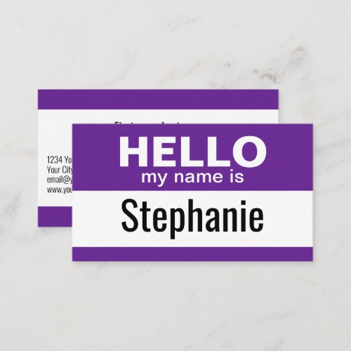 Hello my name is _ Purple _ Business Contact Info Business Card