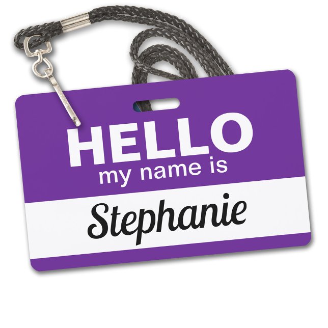 Hello my name is Purple Custom Employee Name Badge (Classic - Hello My Name Is - Plastic ID Badge. Available in Several Colors)