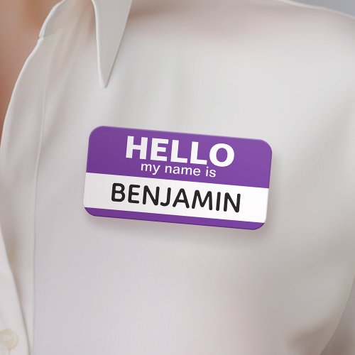 Hello my name is _ Purple _ Custom Employee Name Tag