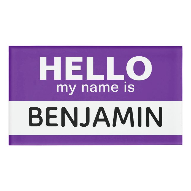 Hello my name is - Purple - Custom Employee Tag (Front)