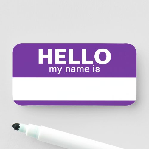 Hello my name is _ Purple _ Employee Dry Erase Name Tag
