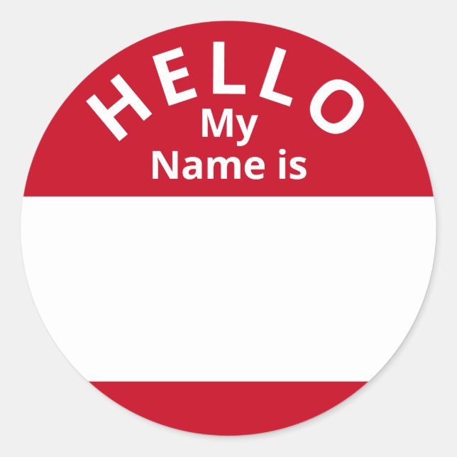 Hello My Name is Red and White Name Tag Stickers (Front)
