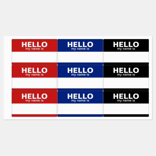 Hello my name is _ red black blue _ Employee Labels