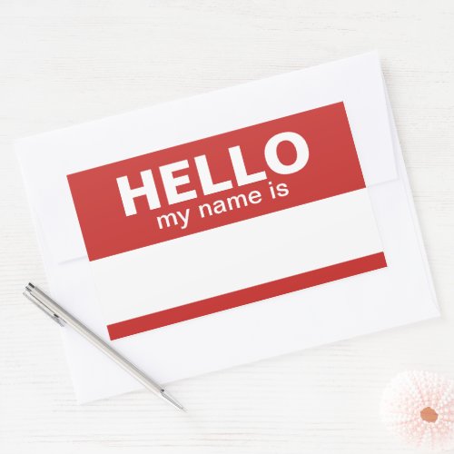 Hello my name is _ red _ Custom Employee Name Rectangular Sticker