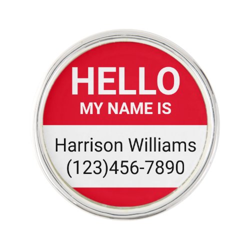 Hello my name is red custom name contact id badge lapel pin