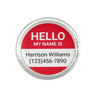 Hello my name is red custom name contact id badge ring