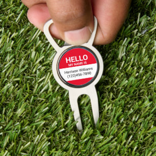Hello my name is red custom name contact info divot tool