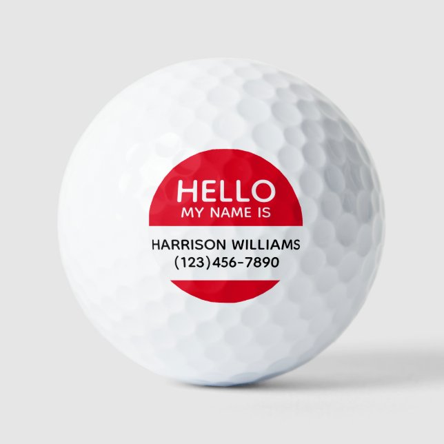 Hello my name is red custom name contact info golf balls (Front)
