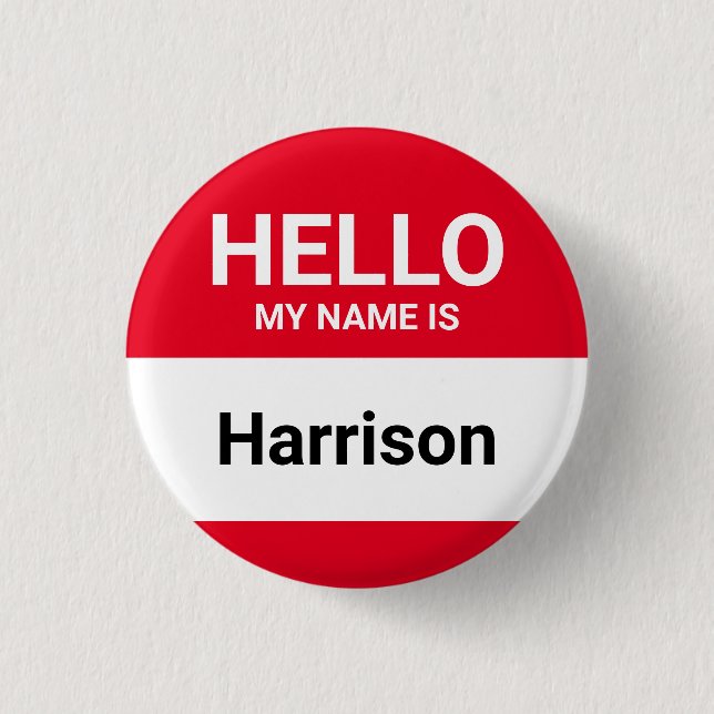 Hello my name is red custom name identification button (Front)