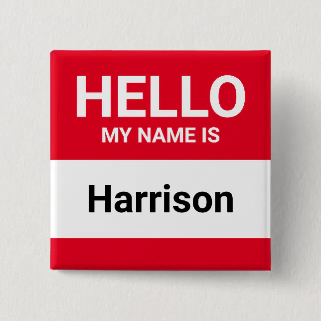 Hello my name is red personalized custom name tag button | Zazzle