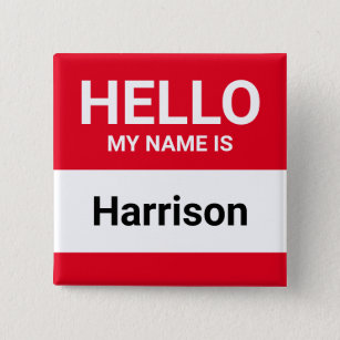 Hello my name is red personalized custom name tag button