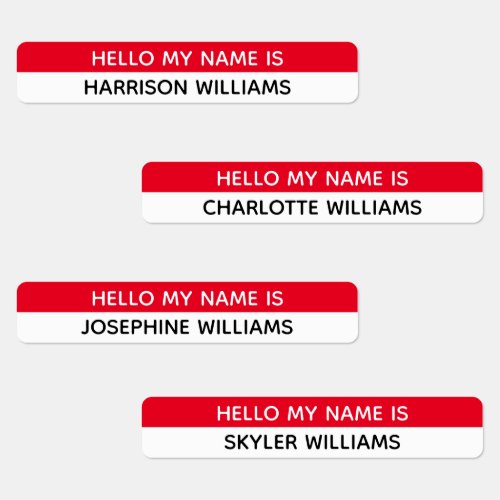 Hello my name is red  white custom name id badge kids labels