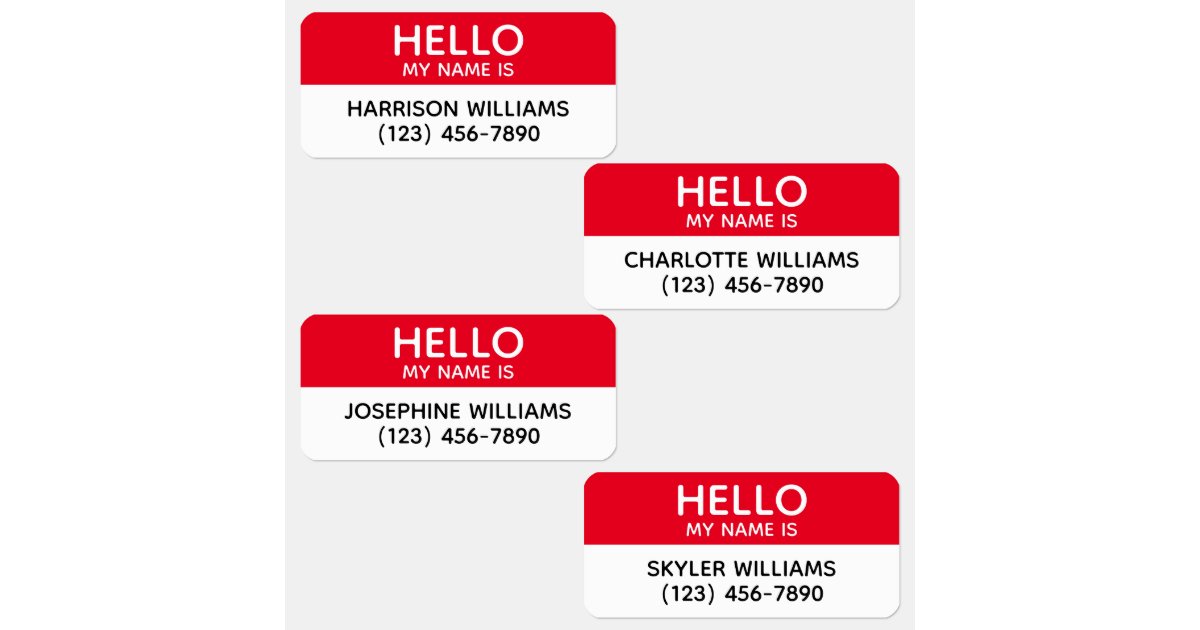 Hello my name is red white custom name id badge kids' labels | Zazzle