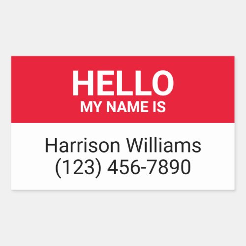 Hello my name is red  white custom name id badge rectangular sticker