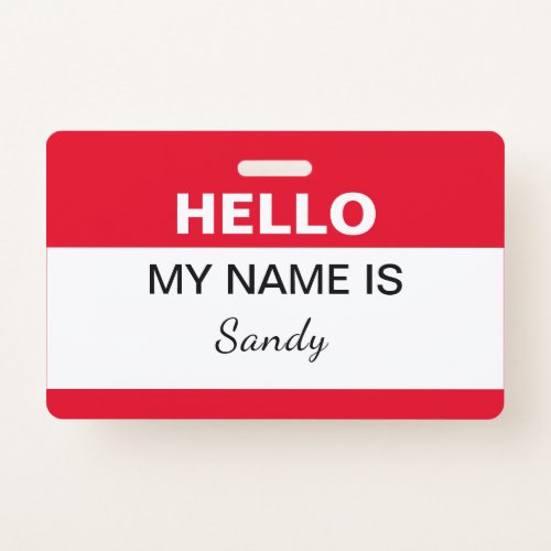 Hello My Name is Red White Office Staff Volunteer Badge
