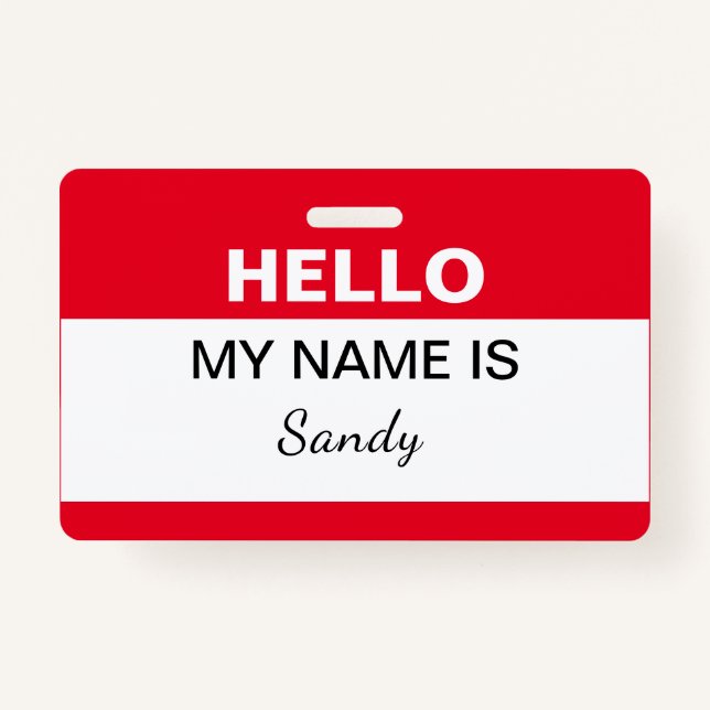 Hello My Name is Red White Office Staff Volunteer Badge (Front)