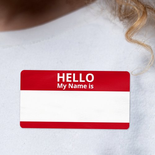 Hello My Name is Red White Standard Name Tag Label