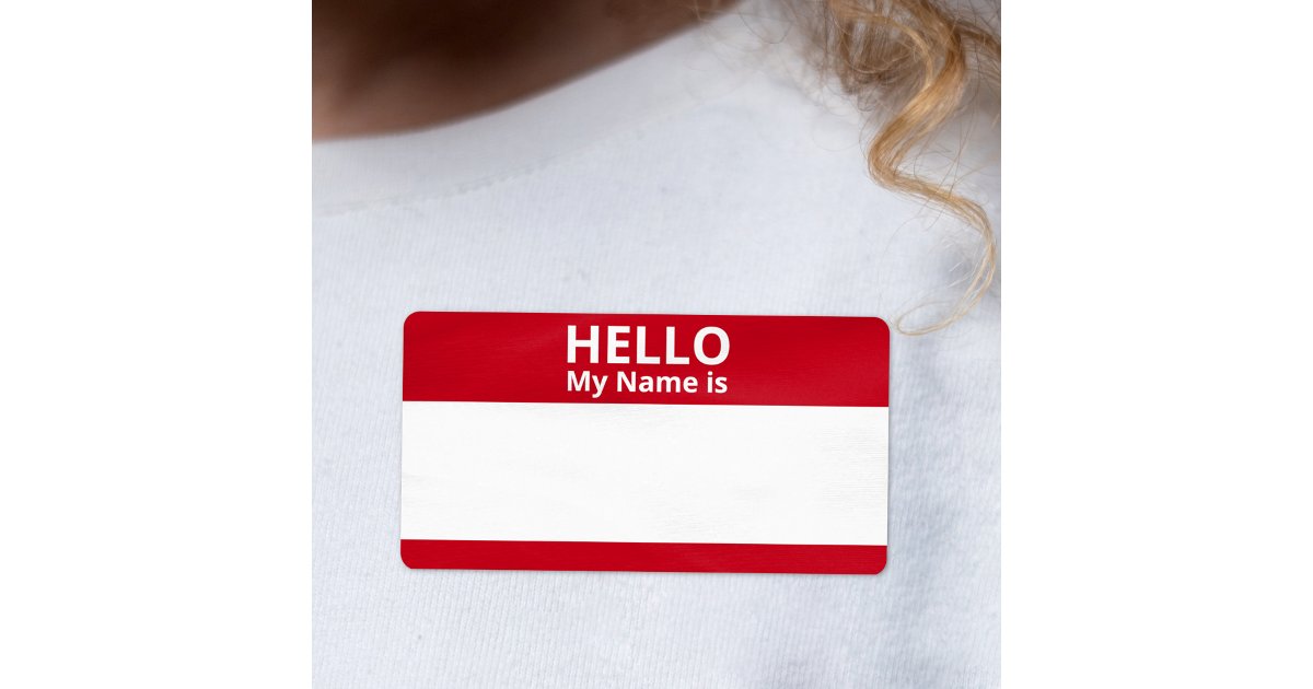 Hello My Name is Red White Standard Name Tag Label | Zazzle